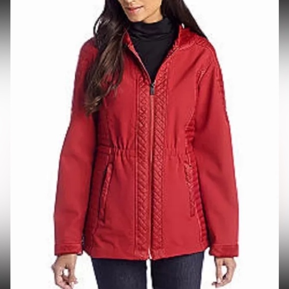 Jones New York Red Outerwear Faux Fur Hooded Mixed Media Velour Pile Coat - $180 - Picture 3 of 13